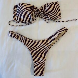 White Fox Zebra Print Bikini Set